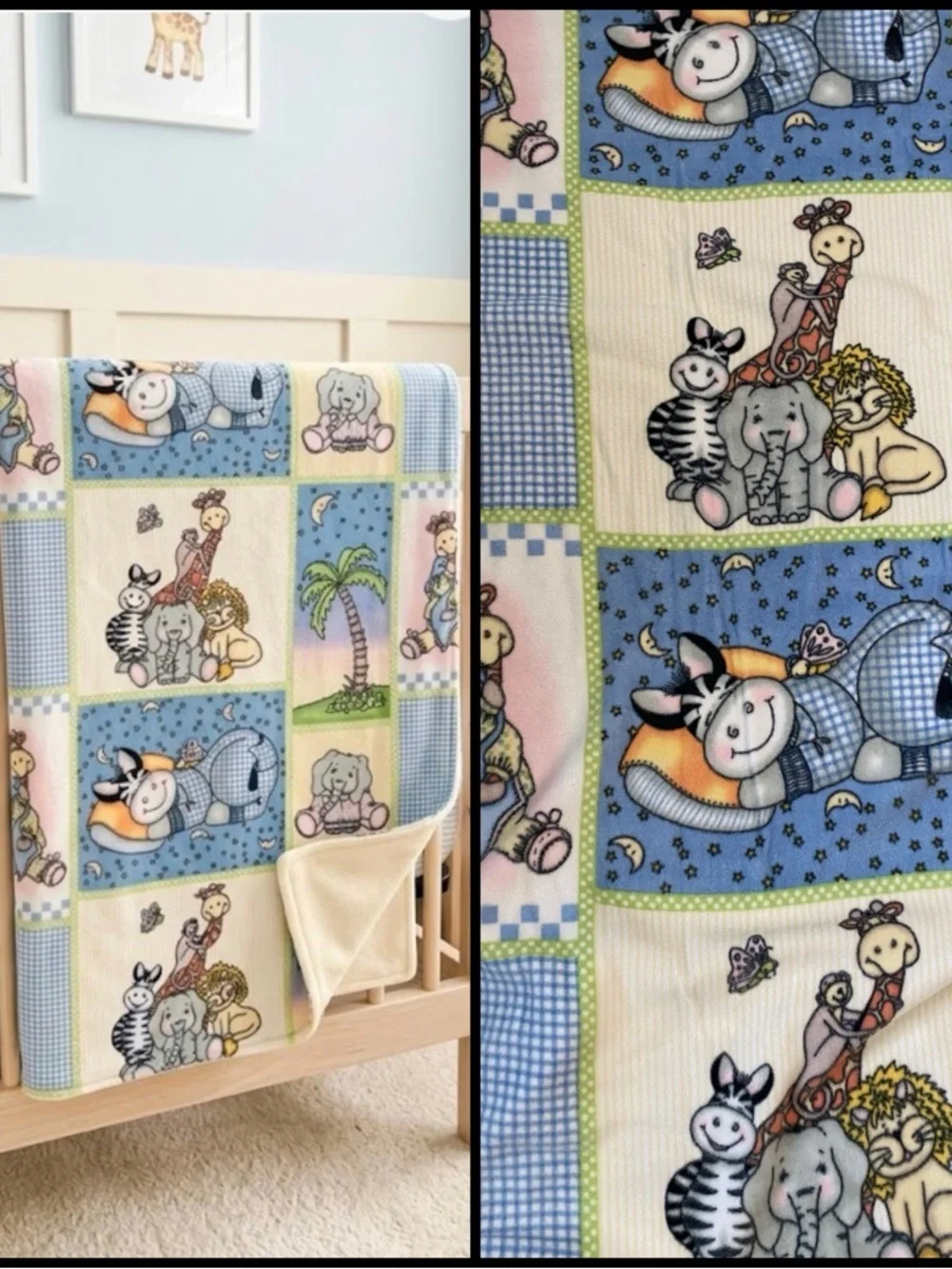 Vicki Schreiner Springs Creative Calico Kids Animal Patchwork Plush 55” Blanket